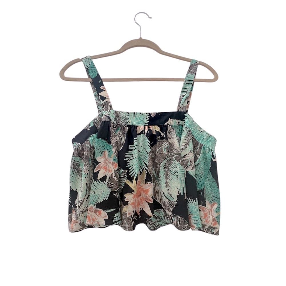 Floral Print Crop Top - Black and Green